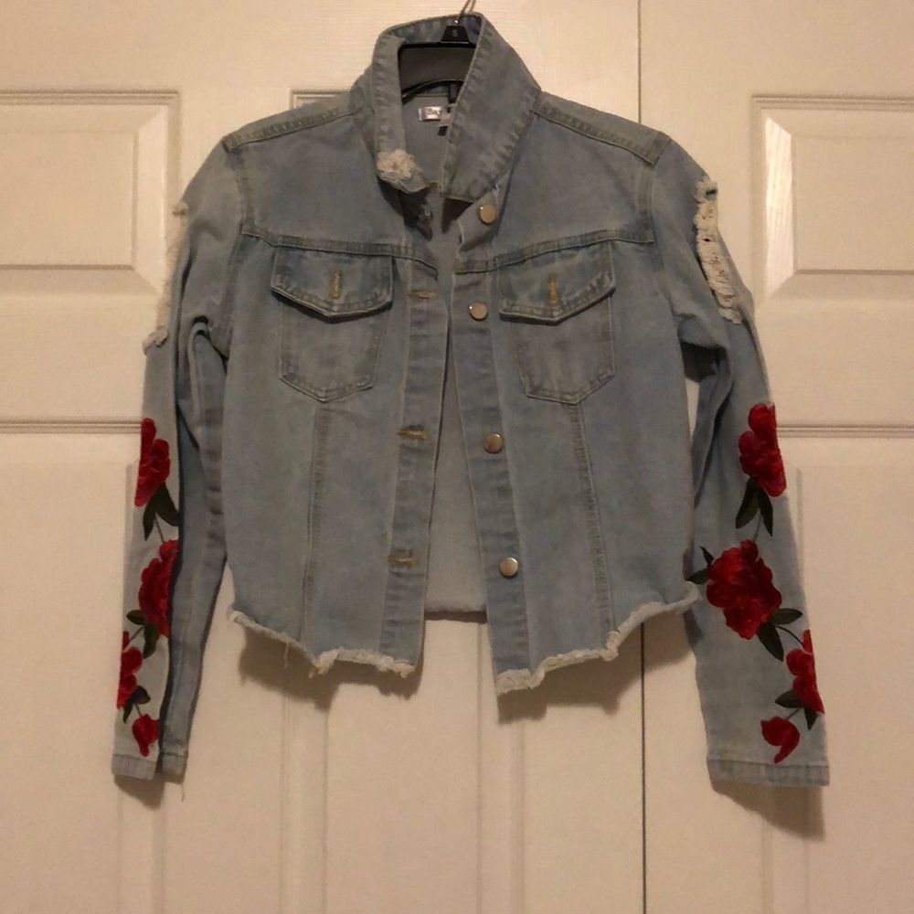 Say What? Denim Jacket w/ Roses